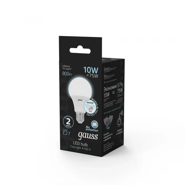Светодиодная лампа Gauss A60 10W 800Lm 4100K E27 102502210-M GAUSS 102502210-M_GAUSS