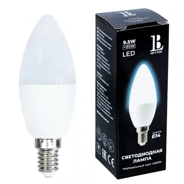 Светодиодная лампа L&B 9W 950Lm 4000K E14 E14-9,5W-4000К-C37 L&B E14-9,5W-4000К-C37_lb
