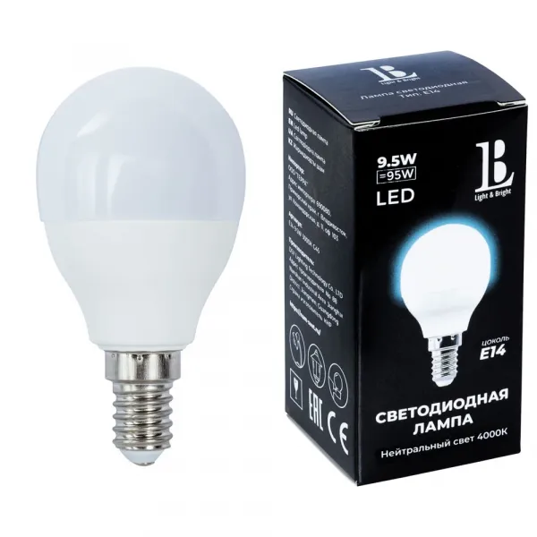 Светодиодная лампа L&B 9W 950Lm 4000K E14 E14-9,5W-4000К-G45 L&B E14-9,5W-4000К-G45_lb