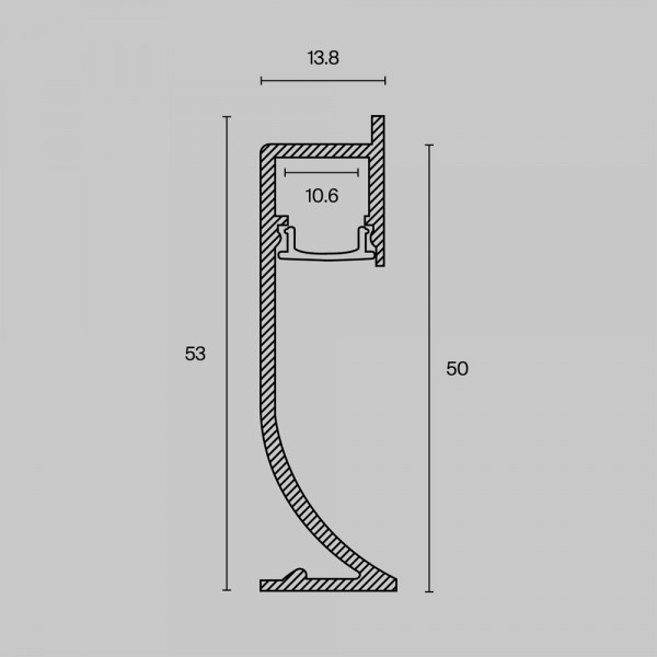 Алюминиевый профиль плинтус 53×14 (Черный, 2 м), ALM-5314-B-2M